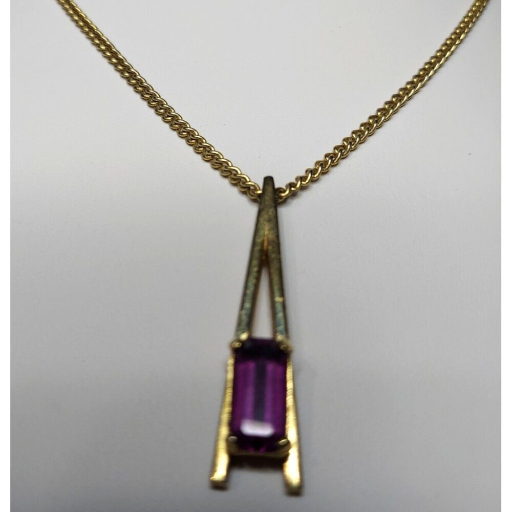 Avon Goldtone Necklace with A-Frame Amethyst